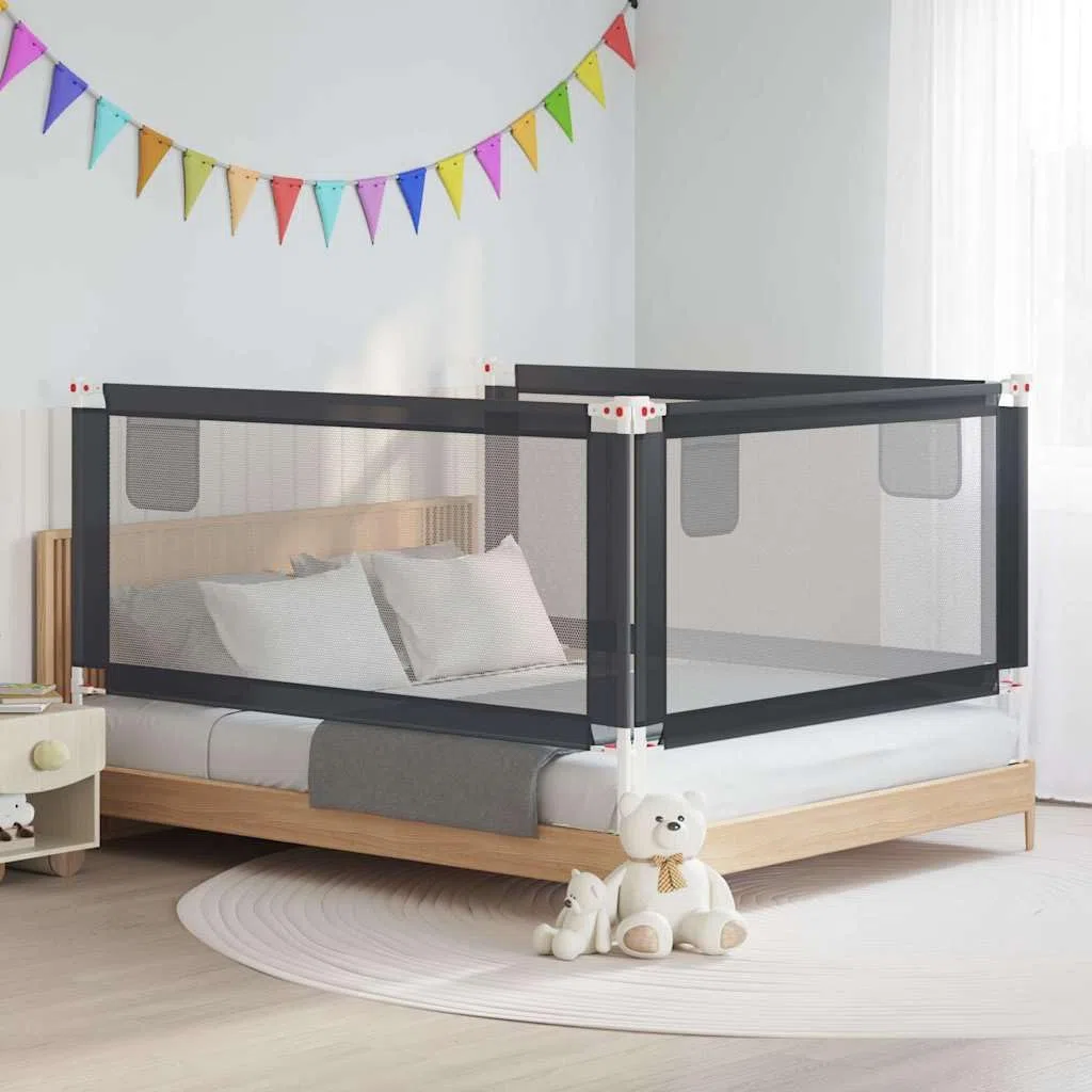Kleinkind-Bettschutzgitter Dunkelgrau 180x25 cm Stoff mit Verstellbarer Höhe, Rausfallschutz und Seitenschutz für Kinderbett, Babysicherheit und Absturzsicherung im Schlafzimmer
