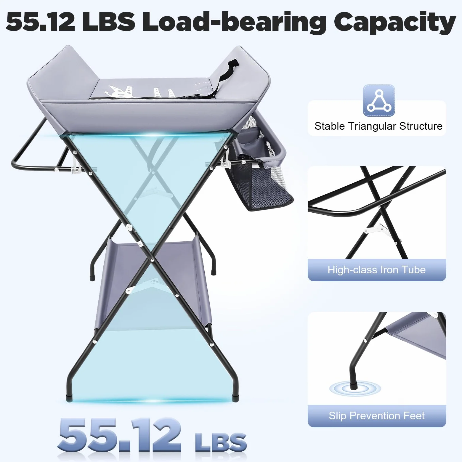 Baby Wickelkommode Wickeltisch Klappbar Mit Aufbewahrungsbrett,Sicherheitsgurt Und Seitenrahmen Baby Changing Table Tragfähigkeit 25kg Klappbare Wickelstation,Für Säuglinge Unter 12 Monaten