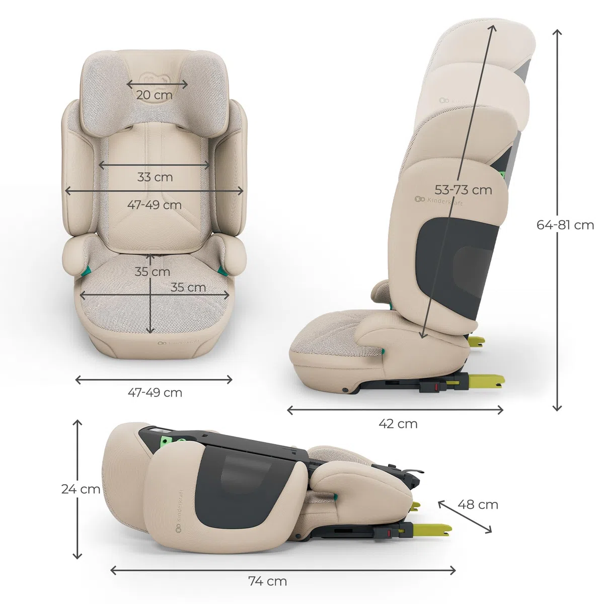 Kinderkraft XPAND 2 PRO i-Size Kindersitz 100–150 cm, mit ISOFIX oder Fahrzeuggurt, höhen- und breitenverstellbar (DUO EXPAND), H-GUARD+ Kopfstütze, SPS Seitenaufprallschutz, faltbar, Beige