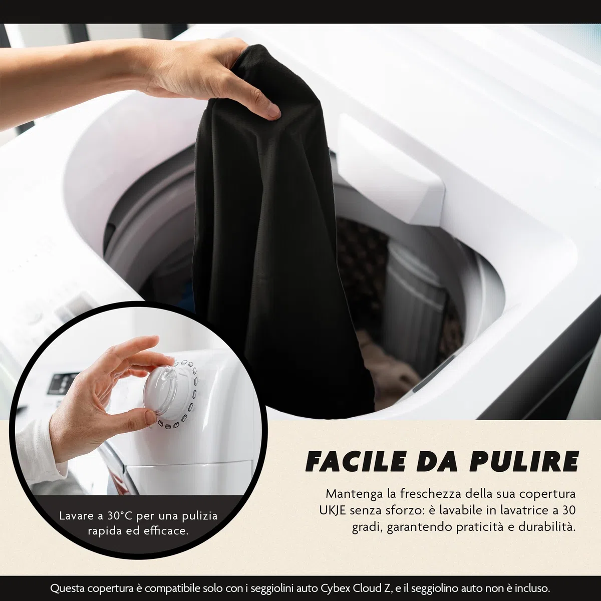 Ukje - Cybex Cloud Z Sommerbezug - Perfekte Passform - Handgefertigt in Europa - Dickes atmungsaktives Baumwollgewebe - Sommerbezug Cybex - Reduziert das Schwitzen und hygienisch… (Schwarz Waffel)