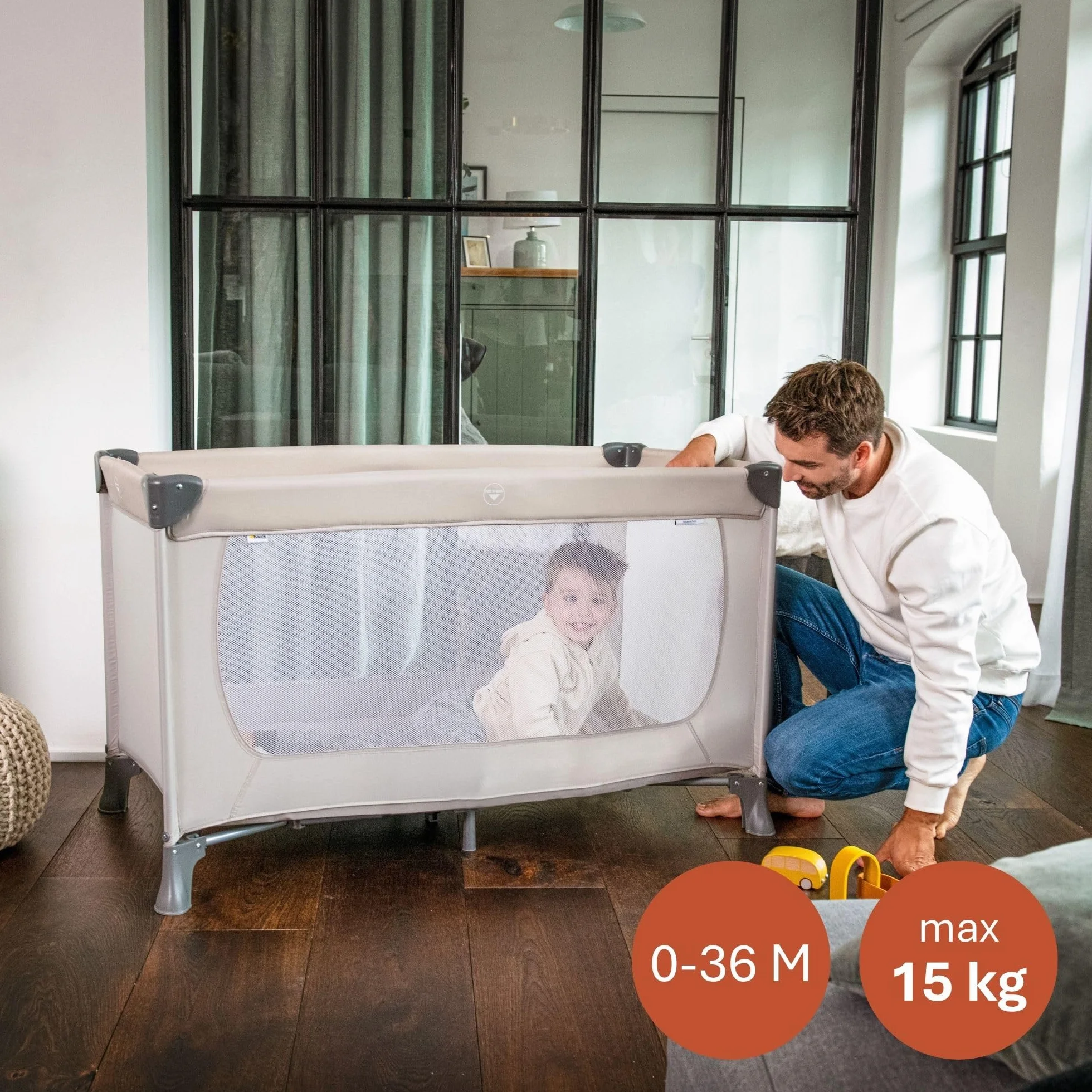 hauck Dream N Play, Beige - Baby & Kinder Reisebett mit Tragetasche ab Geburt bis 15 kg, Schnell & Kompakt Faltbar, Große Netzfenster