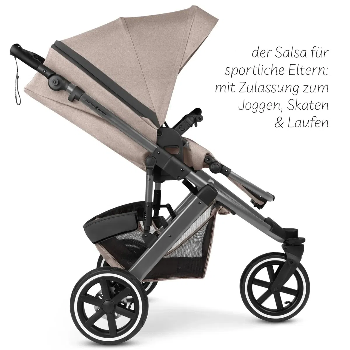 ABC Design Salsa 5 Run Jogger Sportwagen mit Sportzulassung Luftreifen Handbremse Federung wendbare Sitzeinheit Liegeposition bis 22 kg Camel