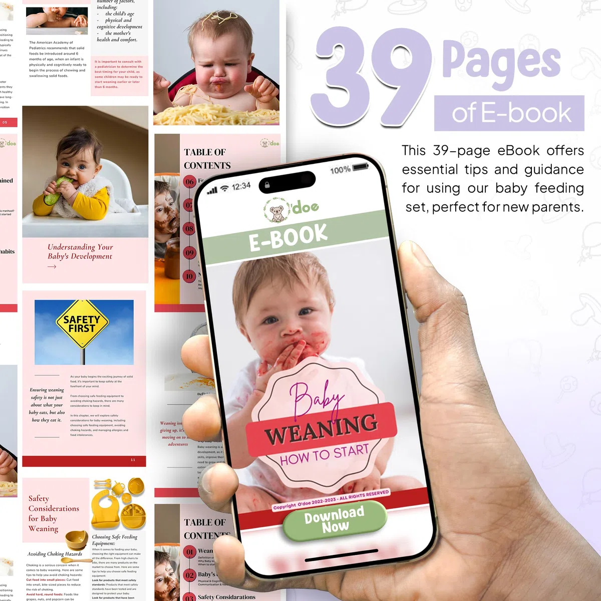 O'doe 17-teilig Baby LED-Entwöhnungszubehör für Kleinkinder, Babyfütterungsset | Saugnapf-Silikon-Babyschale, selbstverzehrende Utensilien mit Löffeln, Tassen, Lätzchen, Essteller-Set mit | Lila, V2