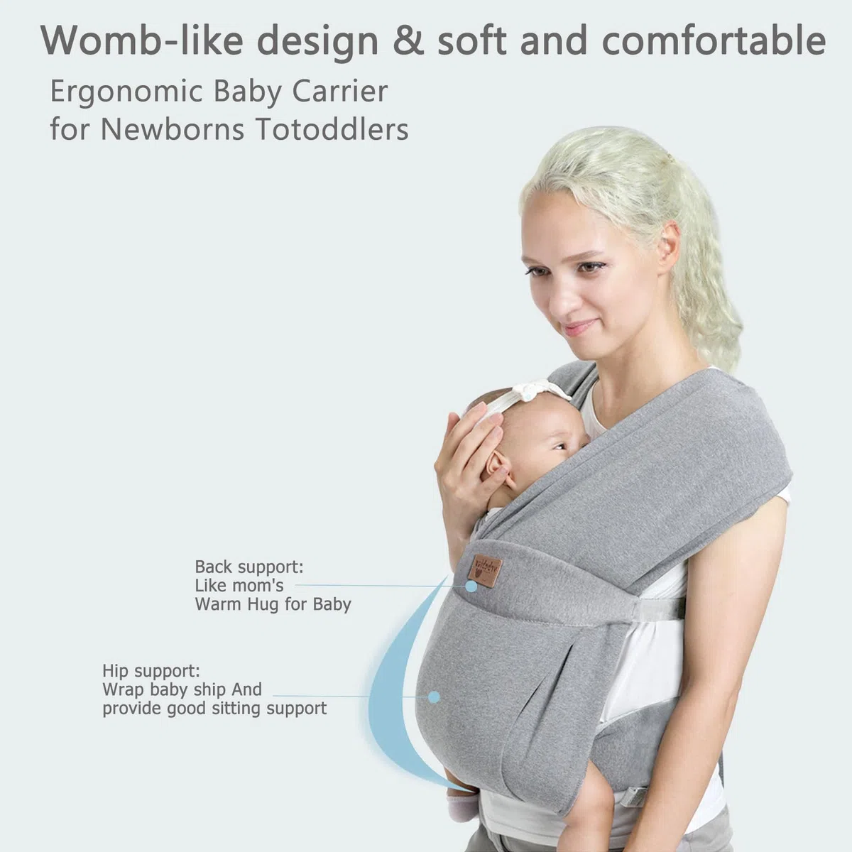 Babytrage für Neugeborene ab Geburt Extra Weich, Bauchtrage Baby-Tragetasche Ergonomisch (Light Grey)
