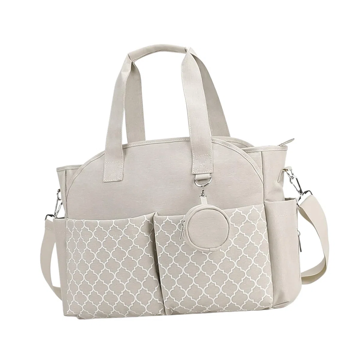 MERIGLARE Wickeltasche, Tragbare Wickeltasche, Organizer mit Großer Kapazität Und Schultergurt Aus Mattiertem Stoff, Vielseitiges Design, Geeignet für Mütter, R, Beigeweiß