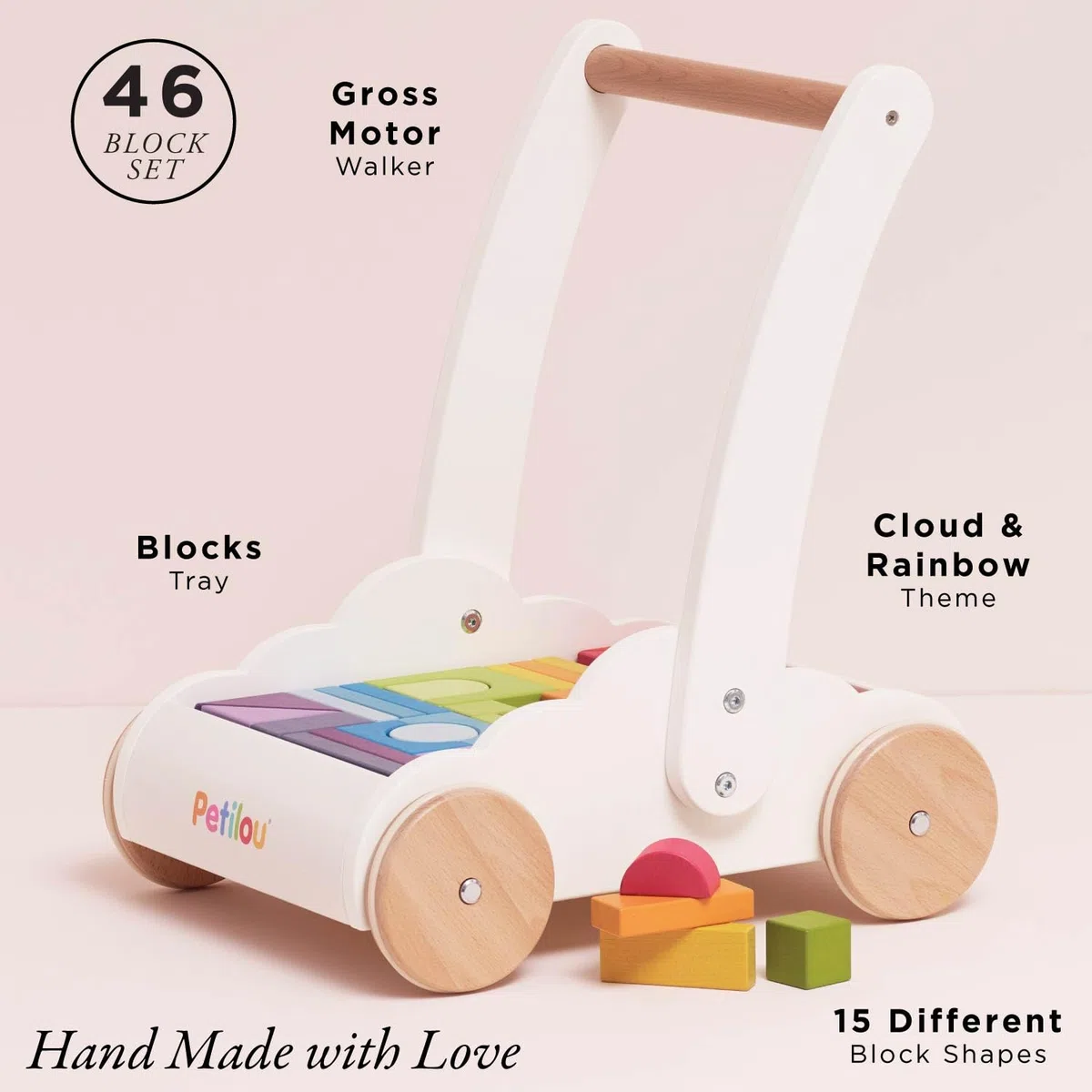 Le Toy Van – Pädagogischer Petilou Lauflernwagen „Regenbogen & Wolken“ aus Holz für Kleinkinder und Babys | Für Mädchen & Jungen | Geeignet für Kinder ab einem Jahr