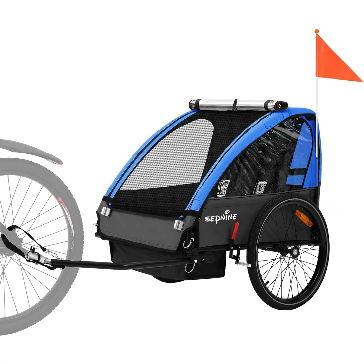 SEPNINE Kinderanhänger für Fahrrad, Fahrradanhänger für 1-2 Kinder, mit 5-Punkt-Sicherheitsgurt, Luftreifen, Handbremse, Faltbar, Max. 40 kg (Dunkelblau)