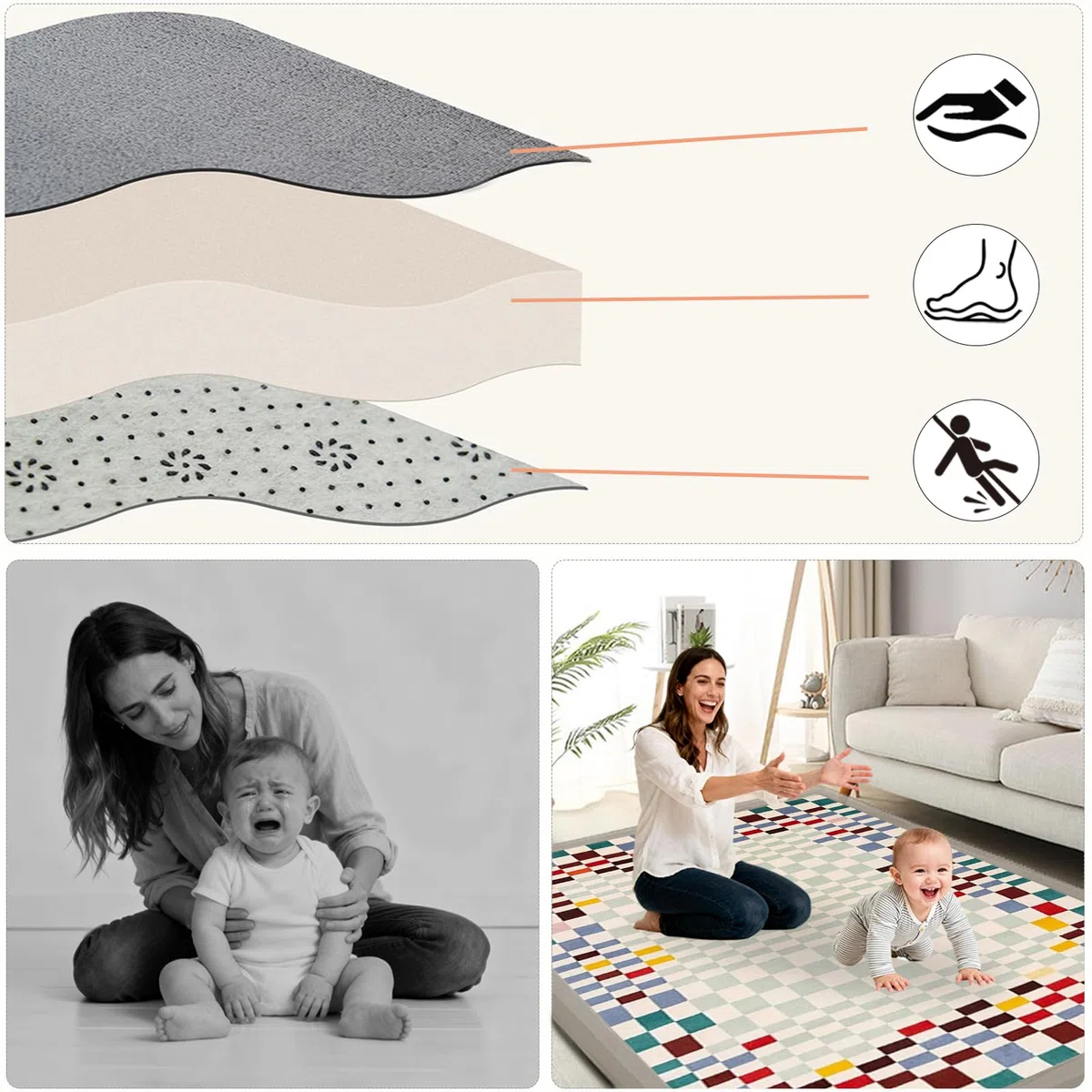 2cm Dicke Faltbare Krabbelmatte Baby, Spielmatte mit Rutschfester Unterseite, Weiche Bodenmatte aus Memory-Schaum, Teppich Kinderzimmer, Spielmatten für Laufgitter 200 x 280cm