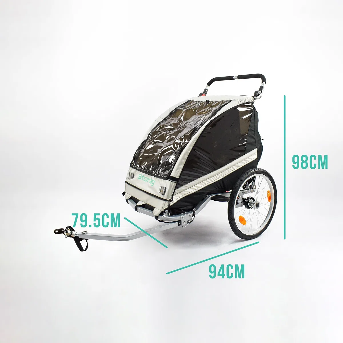Anhänger für 2 Kinder, Aluminium, 2-in-1, Fahrrad und Kinderwagen
