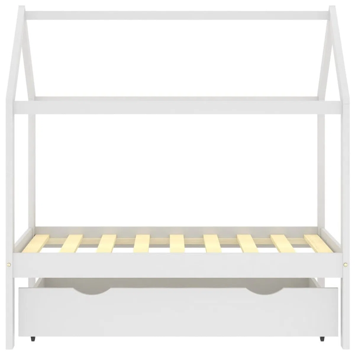 Chusui Kinderbett mit Schublade, Kinderbett, Hausbett, Betten, Kinder Bett, Weiß Massivholz Kiefer 70x140 cm