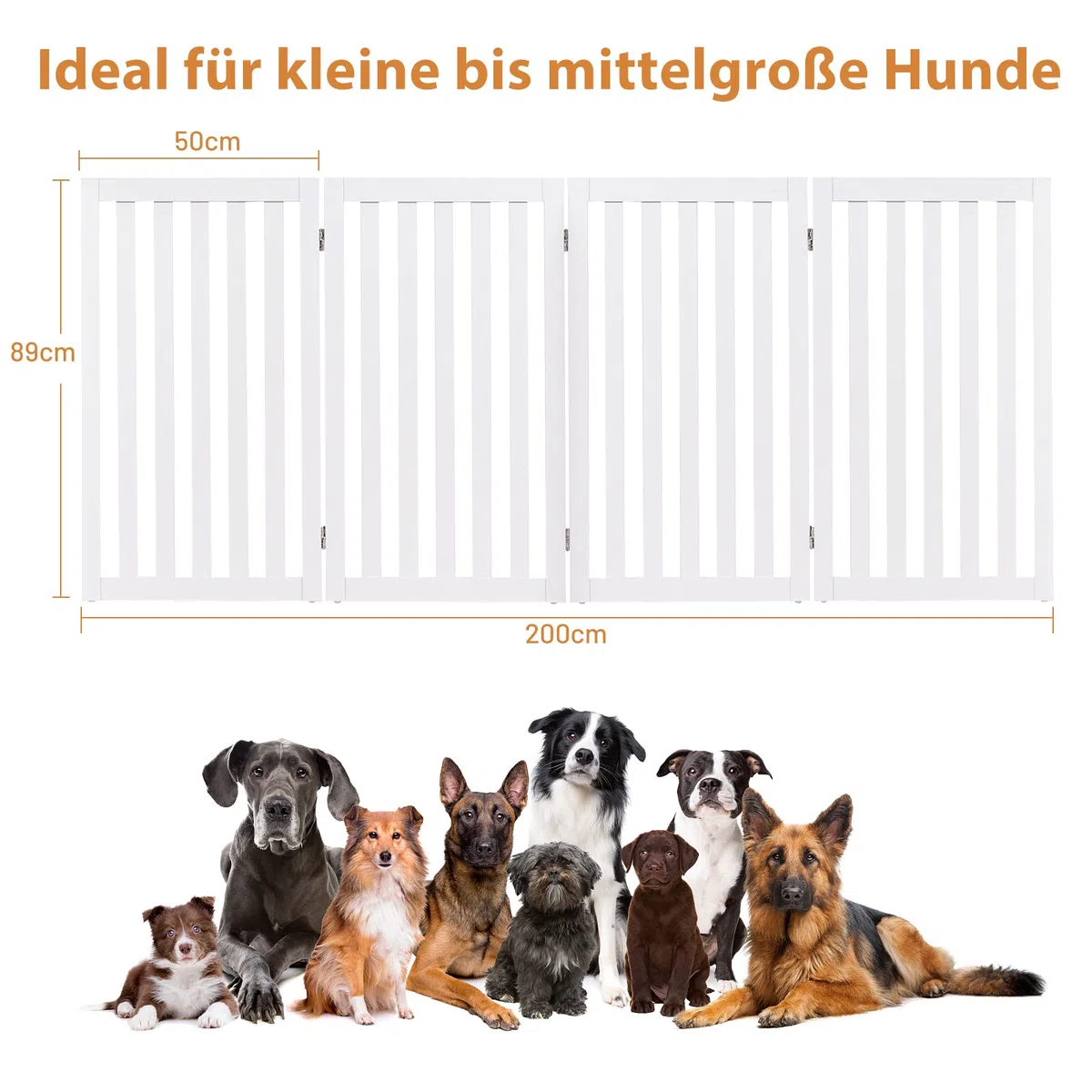 COSTWAY Absperrgitter Hunde 89cm Hoch, 4 Paneelen Schutzgitter Holz, Kindergitter klappbar, Treppengitter Hundeabsperrgitter flexibel Türschutzgitter (Weiß)