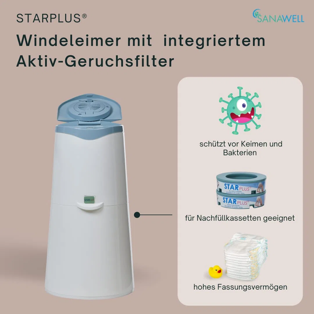 MEDOSAN Windeleimer Nachbestell-Set | 13teilig | geruchsdicht | keimfrei | Fassungsvermögen bis zu 200 Windeln | integrierter Aktiv-Geruchsfilter