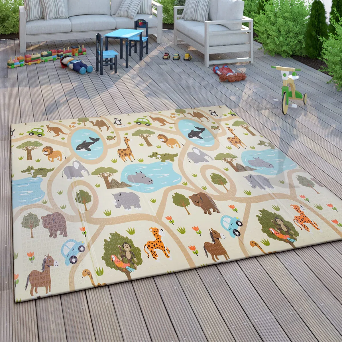 Paco Home Spielmatte Krabbelmatte Baby Kinder Matte Faltbar Abwischbar Wendbar Tier Motiv, Grösse:180x200 cm, Farbe:Bunt 3