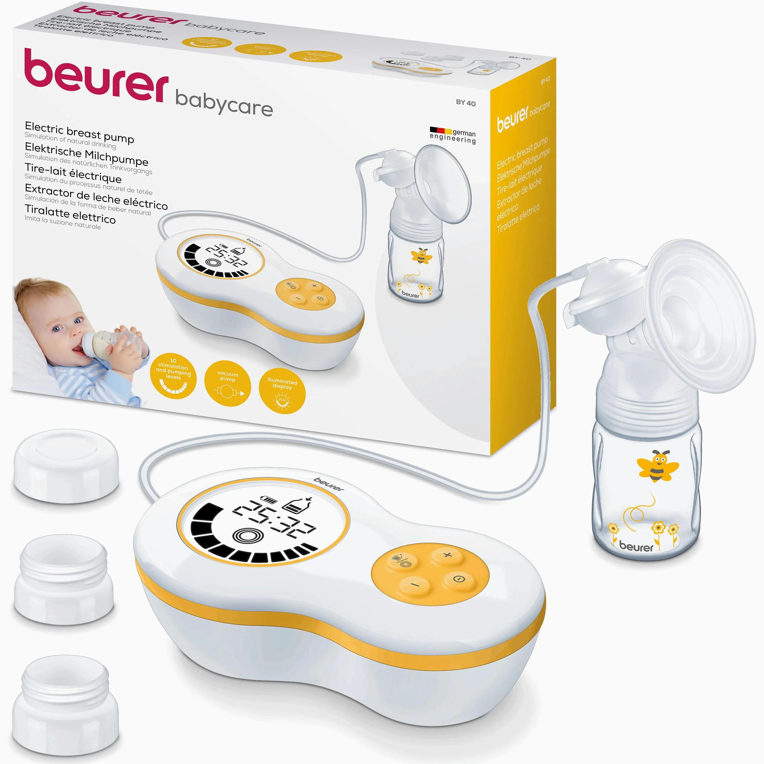 Beurer BY 40 elektrische Milchpumpe mit Stimulationsmodus und Memory-Funktion, inkl. Avent- und NUK-Adapter