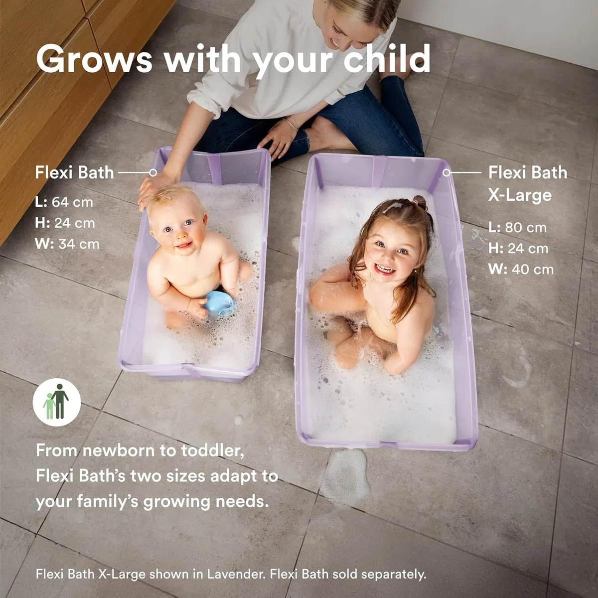 Stokke Flexi Bath X-Large, Ocean Blue faltbare Babybadewanne – leicht, langlebig und einfach zu verstauen – praktisch für zu Hause oder auf Reisen – von 0 bis 6 Jahren