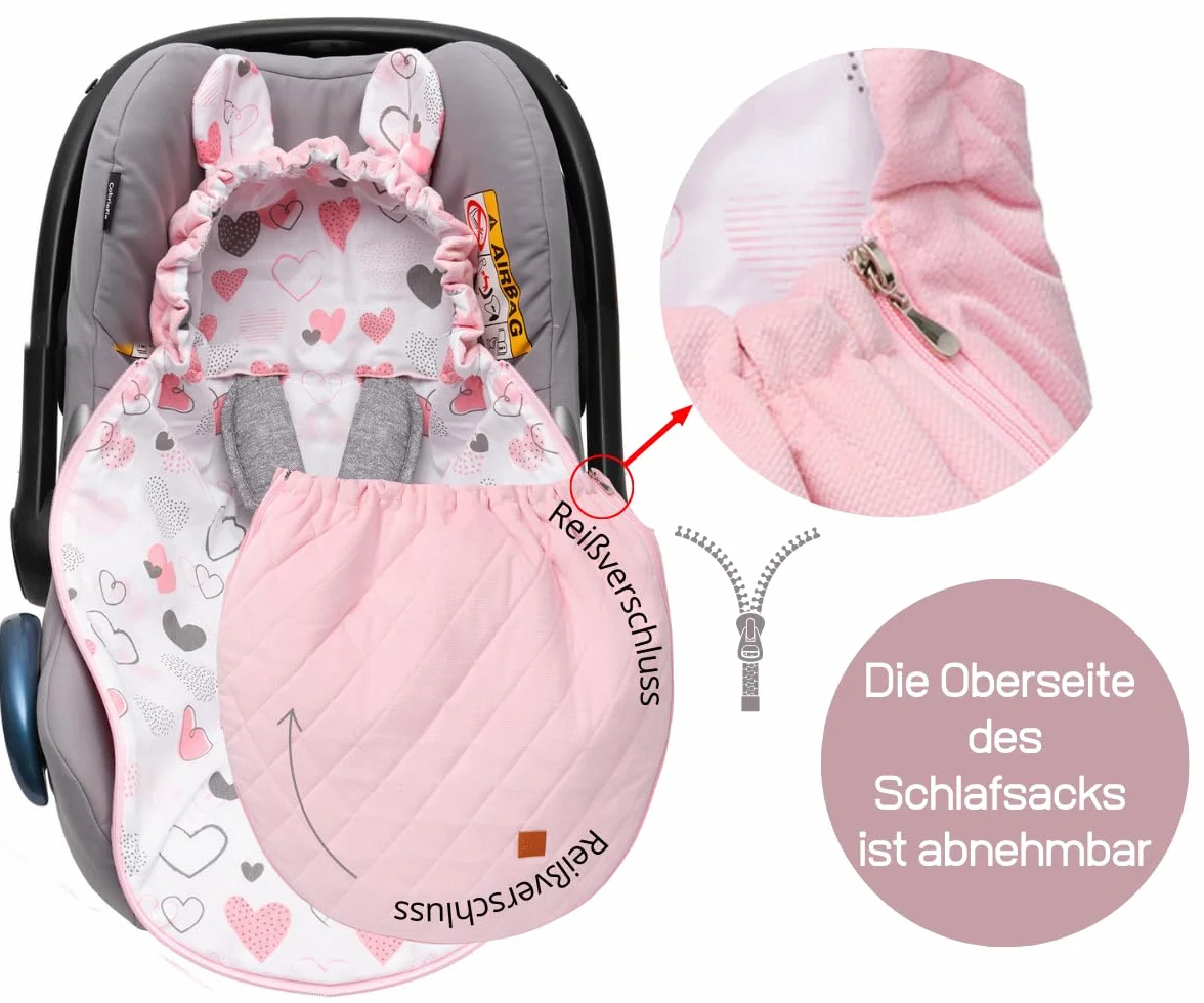 Mikos Einschlagdecke Babyschale Sommer mit Kapuze für Neugeborenes, für Kindersitz Kinderwagen, Autositz, z.B. für Maxi-Cosi, 3-Punkt Gurt Grau Pucksack für Babys, Kinderautositz (51)