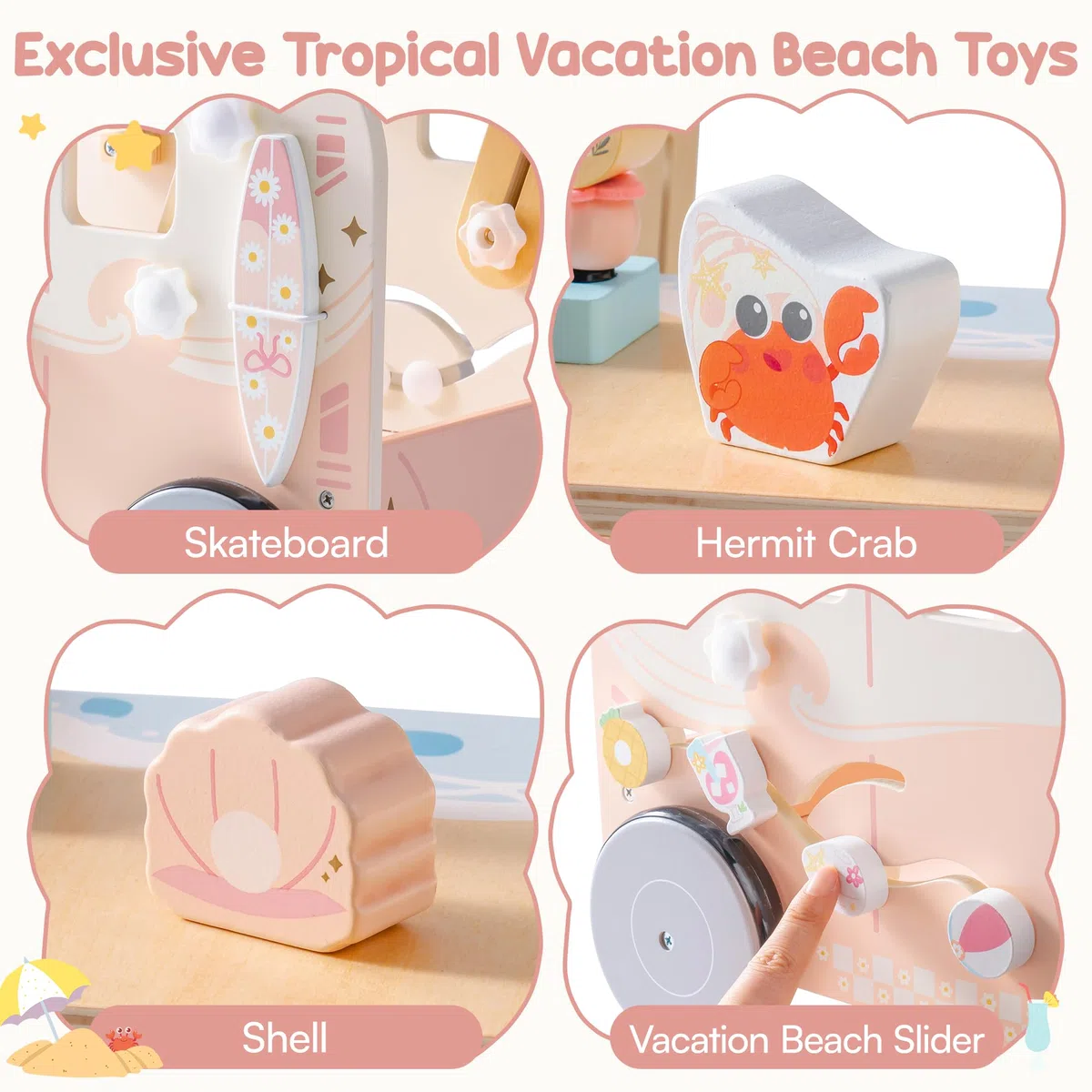 ROBOTIME Lauflernwagen Holz mit Geschwindigkeitskontrolle, Rosa | Urlaubsbus-Design Höhenverstellbare Baby-Lauflernhilfe mit Aktivitätscenter und Stauraum für Kinder von 10–36 Monaten