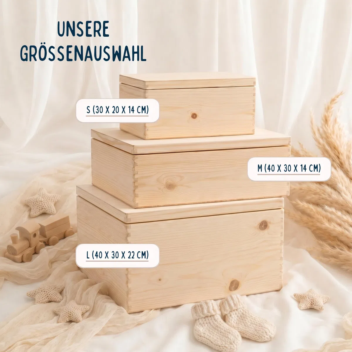 Generisch Erinnerungsbox Baby, personalisierte Holzkiste mit Klappdeckel, Aufbewahrung von Erinnerungen, Geschenk zur Geburt und Taufe, Geburtsgeschenk Jungen und Mädchen (Bär pink, 40x30x13 cm)