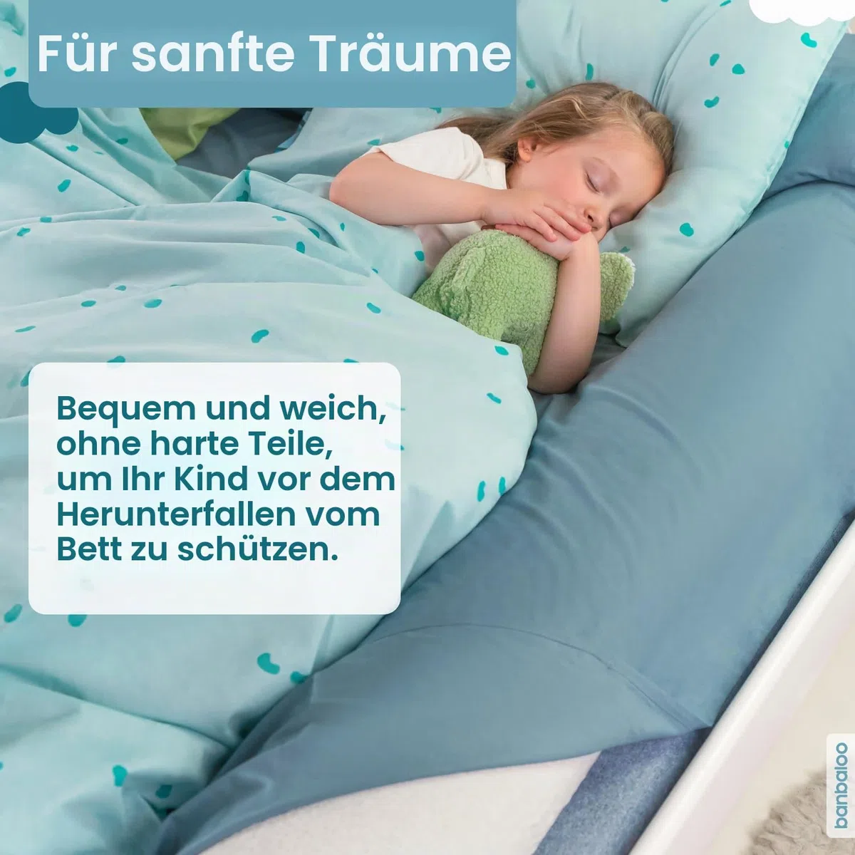 BANBALOO – 2er Pack - Bettkantenschutz, Schutzkissen für Kinderbett, Trennkissen, Randkissen, Babykissen, Bettsicherung und Rausfallschutz, rutschfestes und tragbares Schaumstoff-Kissen