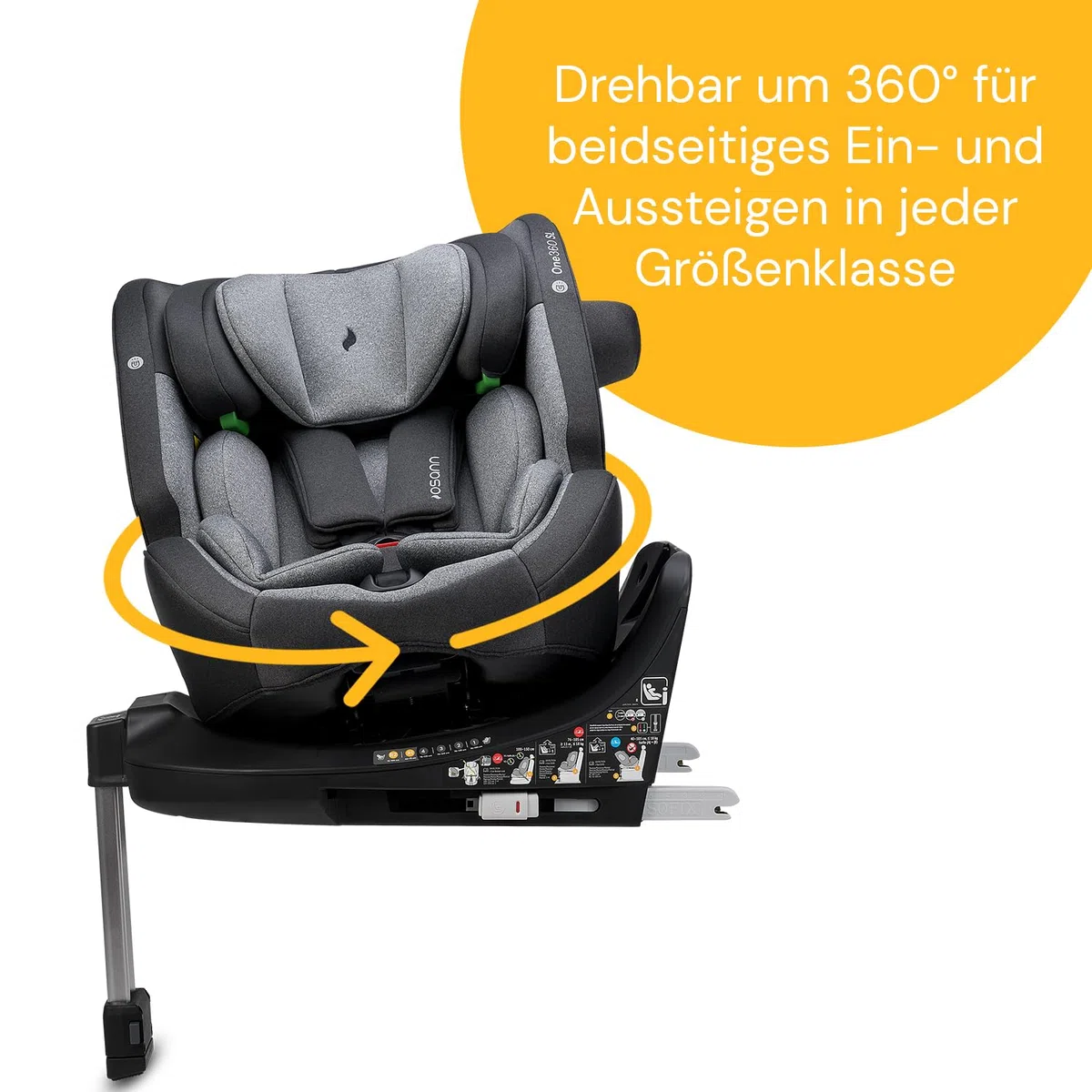 Osann One360 SL Reboarder drehbarer Kindersitz Standfuß 40-150 cm – Grey | Kindersitz 0-12 Jahre, 360 Grad drehbar, mitwachsender Baby Autositz, Kinderautositz mit viel Komfort & besonders sicher