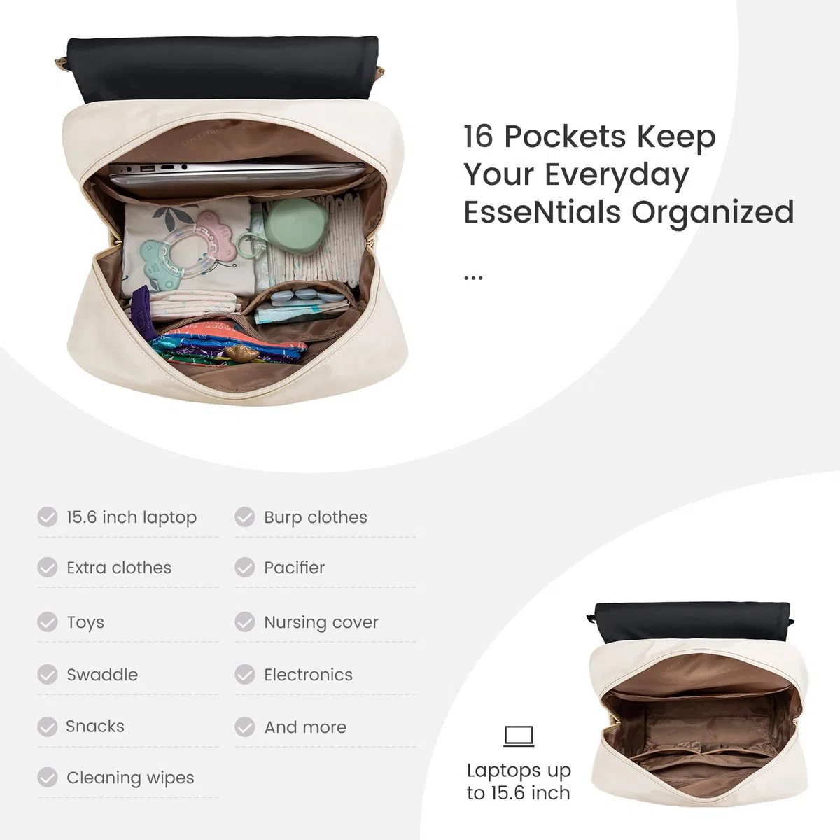 LOVEVOOK Wickelrucksack Groß Wickeltasche Rucksack Diaper Bag für Mama Papa | Lässig Babytasche mit Wickelauflage, Schnullerhalter & Kinderwagengurte, Multifunktional Windeltasche Kliniktasche Geburt, L