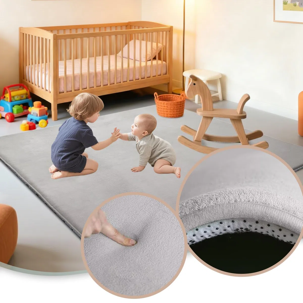 Spielmatte Baby 140 x 200 cm Silbergrau Krabbelteppich Baby, 2.5cm Dicke Krabbelmatte Memory Foam Kinderteppich, Teppich Kinderzimmer, Krabbeldecke Baby Rutschfester Spielteppich Baby