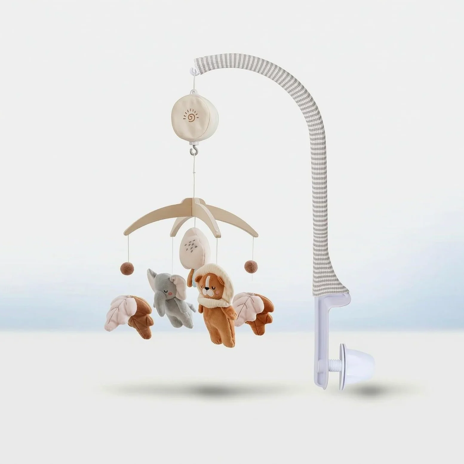 Amagogo Mobile Kinderbett Mobile Spieluhr Mobile Hängemobile Bettkarussell mit Gebogenem Tragearm Stabiler Schraubklemme Und, Kristallflausch-Elefant Mit Kunststoffhalterung Und Spieluhr-Set