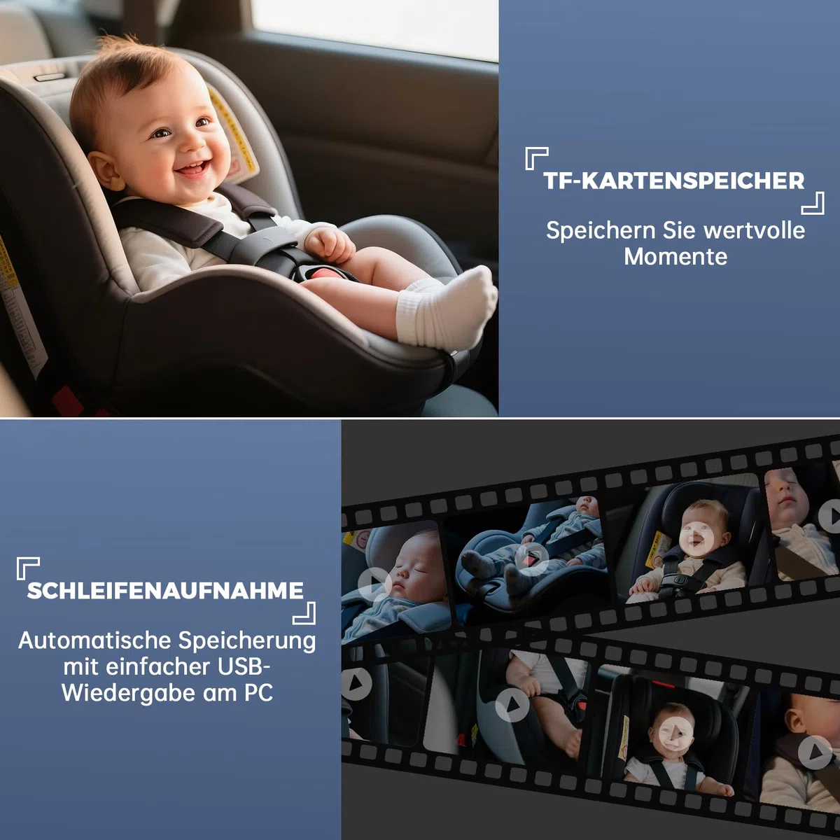GEARMONSTER Baby Auto Kamera HD 1080P, 4,3'' Rücksitzkamera mit Monitor, 64GB TF Karte, USB Plug-and-Play, Autospiegelkamera Nachtsicht Auto Spiegel Display klare Sicht für den Rücksitz