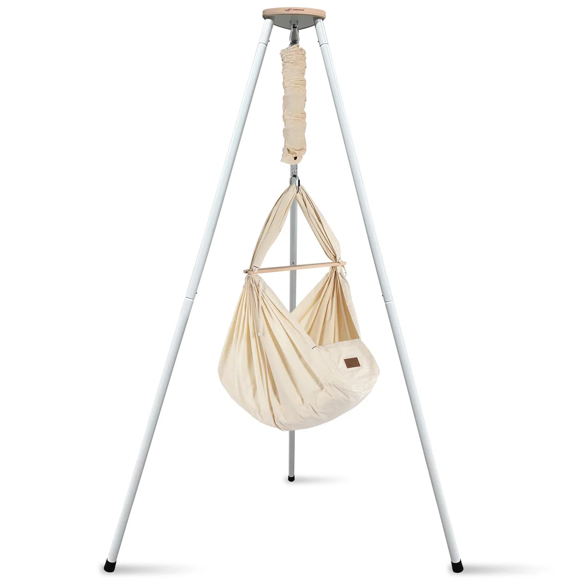 SCHMUSEWOLKE Federwiege - Set mit weißem Tipi-Gestell - Hängematte für Babys und Kleinkinder ab Geburt bis 3 Jahre - Bio-Baumwolle - Mit Schafwoll-Matratze