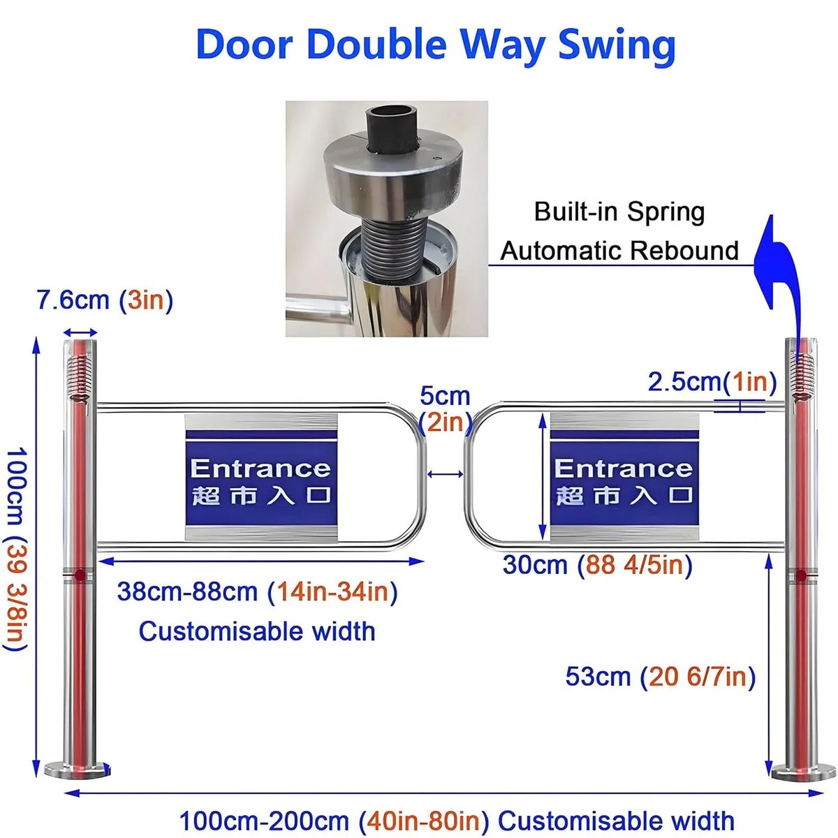 Robuster oszillierender Feder-Türstopper, OneWay-Ty-Barriere für Eingang/Ausgang, ideal für Zuhause und Büro