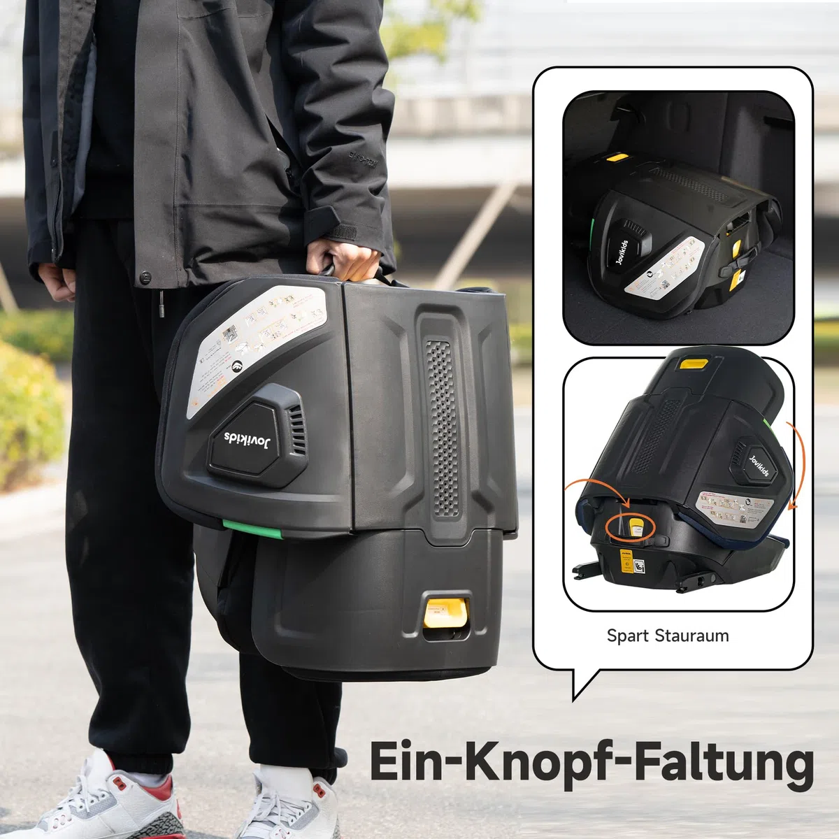 Jovikids Faltbar Kindersitz mit ISOFIX, i-Size R129 Kinderautositze ca. 3-12 Jahre (100-150cm), Kindersitzerhöhung mit Rückenlehne, Geeignet für Reisen (blau)