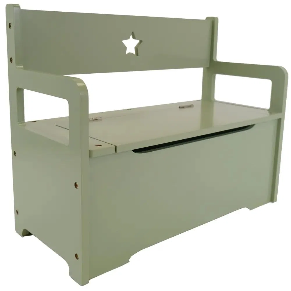 Bandits & Angels Holzspielzeugkiste mit Aufbewahrungsbank Retro Grün – 2-in-1-Aufbewahrungsbank – Sitzhöhe 24 cm – Maße 60 x 27 x 47 cm – für Jungen und Mädchen – Kinderzimmermöbel - Kindersitzbank