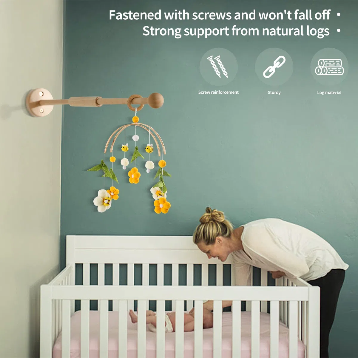 Mamimami Home 1pc Mobile Halterung Holz Mobile Baby Spieluhr Baby Mobile Gestell Mobile Wickeltisch Bettklingel Halterung （An der Wand montiert）