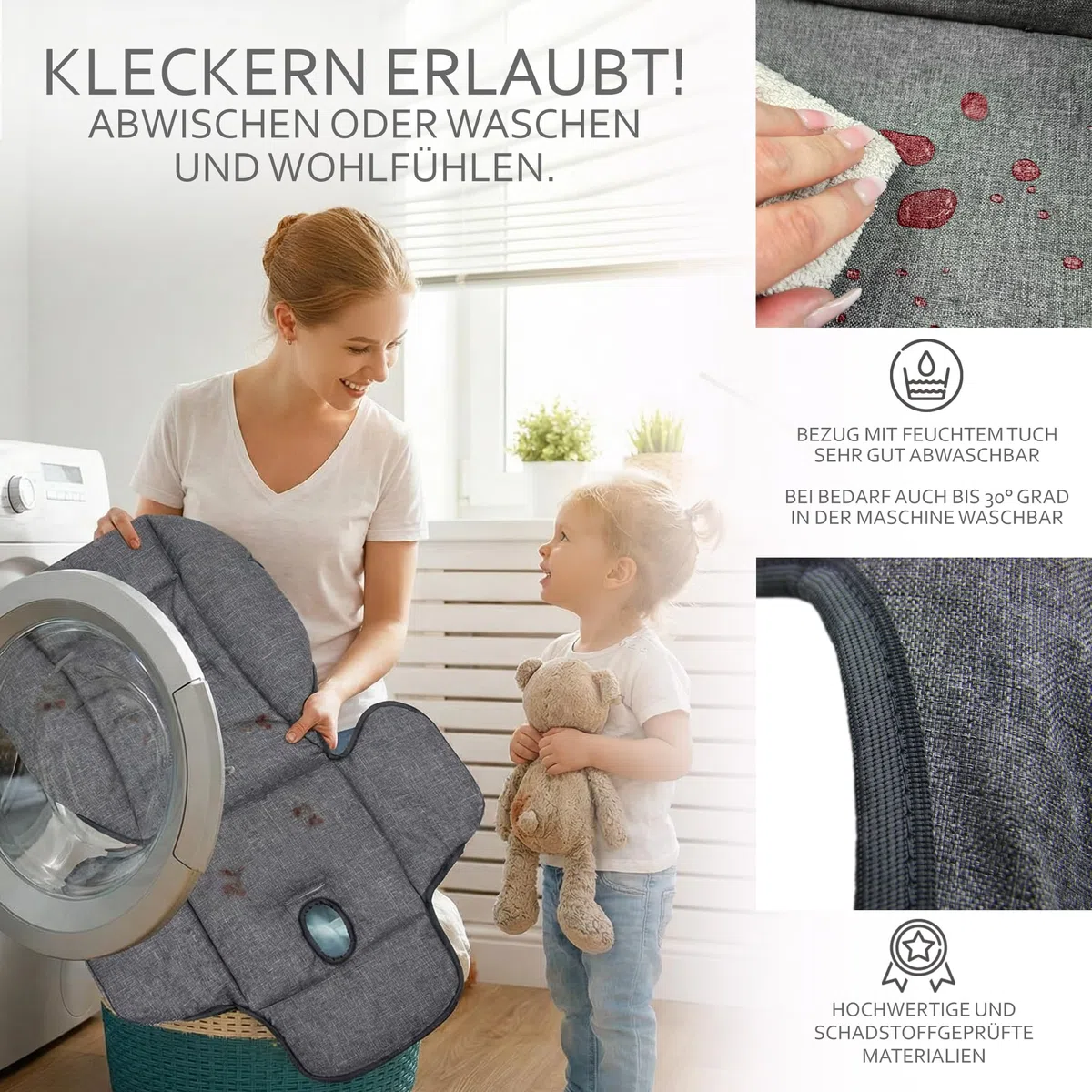 Ersatzbezug Sitzkissen [Bezug für Hochstuhl] kompatibel mit Peg Perego Prima Pappa DINER (dunkelgrau meliert)