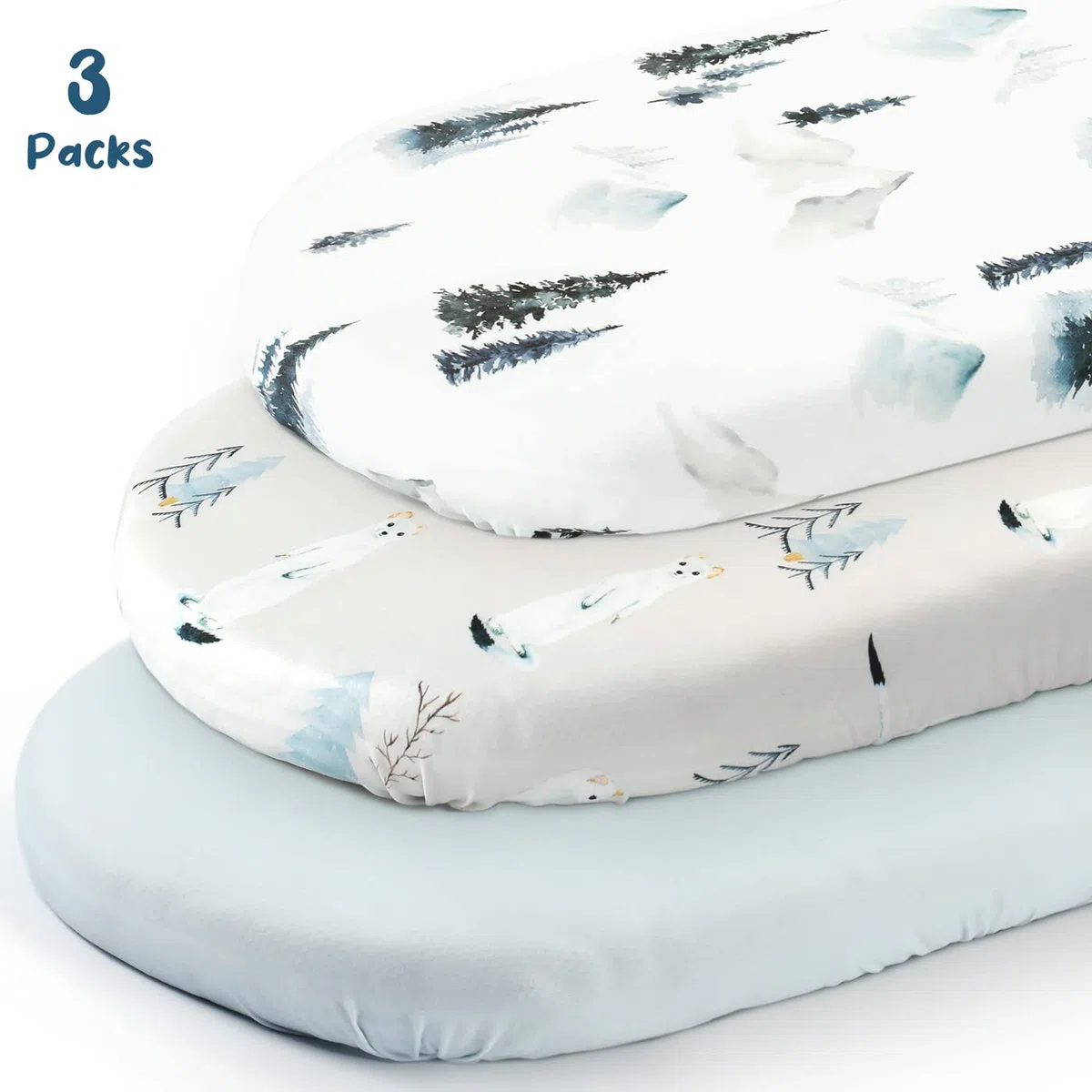GRSSDER Dehnbares, ultraweiches Spannbettlaken-Set, 3er-Pack, universelle Passform für Stubenwagen, Babywiege, Moseskorb, ovale, rechteckige Matratze, eng anliegend und sicher, niedliche wilde