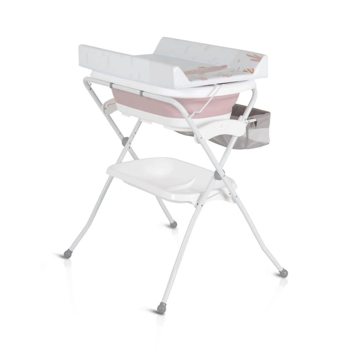 Cangaroo Babywanne Wickeltisch Como 2 in 1 faltbar, Wickelauflage, Zubehörfach rosa