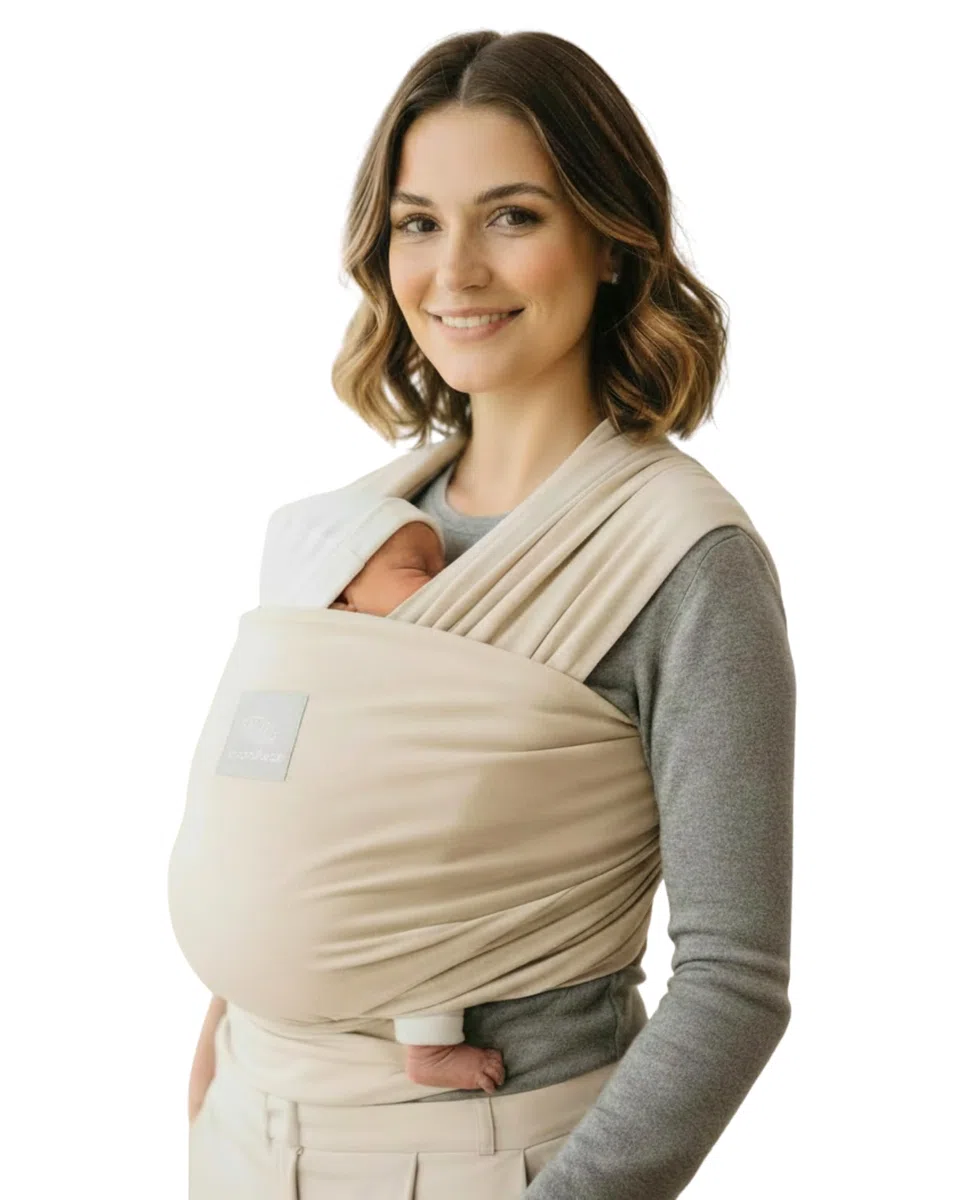 manduca Sling – elastisches Babytragetuch für Neugeborene ab 3,5 kg und Babys bis 15 kg – stabiles Tragetuch aus weichem Jersey-Strickstoff aus 100% Baumwolle (Bio) – Einheitsgröße, Farbe: powder