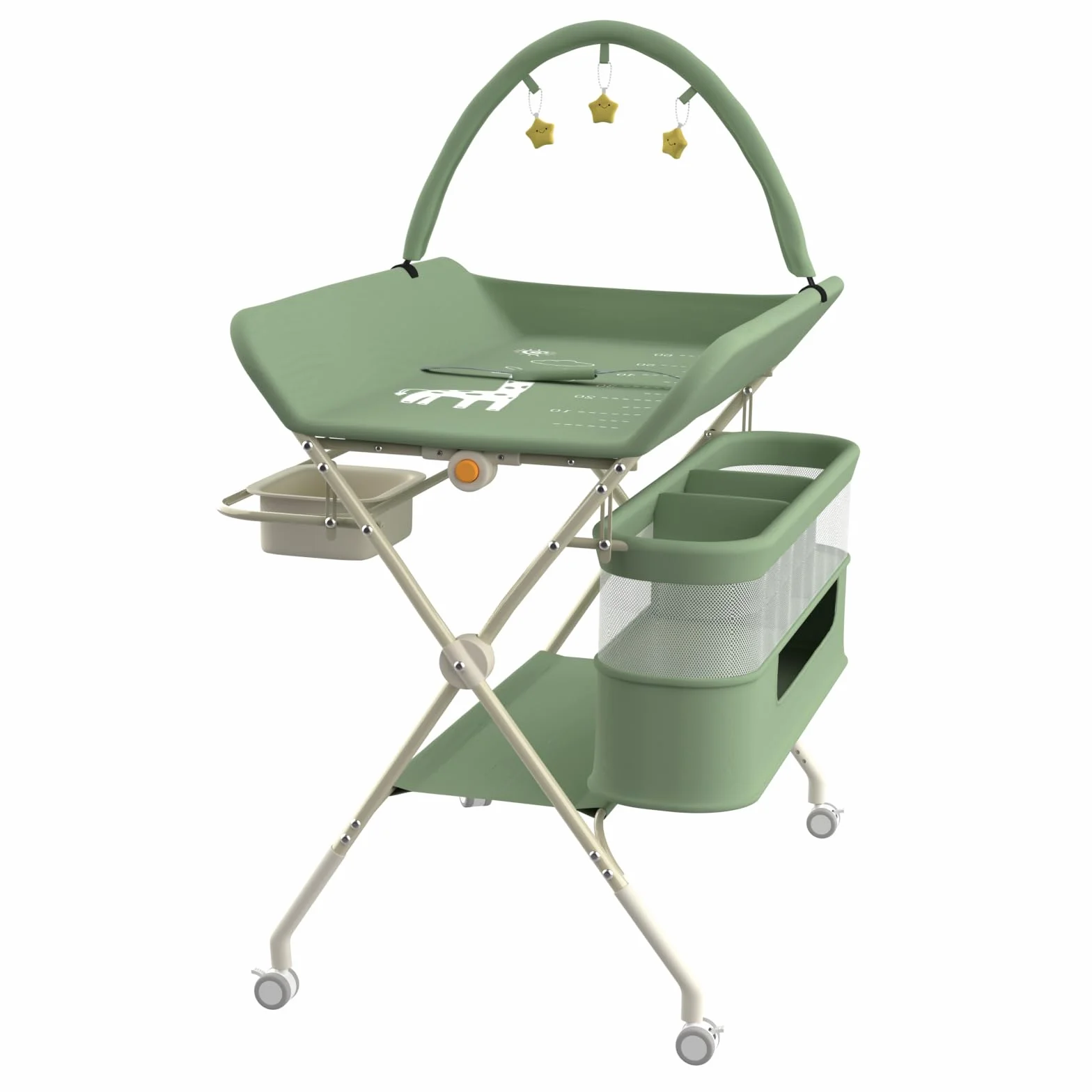 OHMG klappbare Wickelkommode Wickeltisch, Baby Wickelkombi, mit Wickelauflage Sicherheitsgurt und Ablagefächern, platzsparend stabil,mobiler wickeltisch,Baby Changing Table (B-Grün)