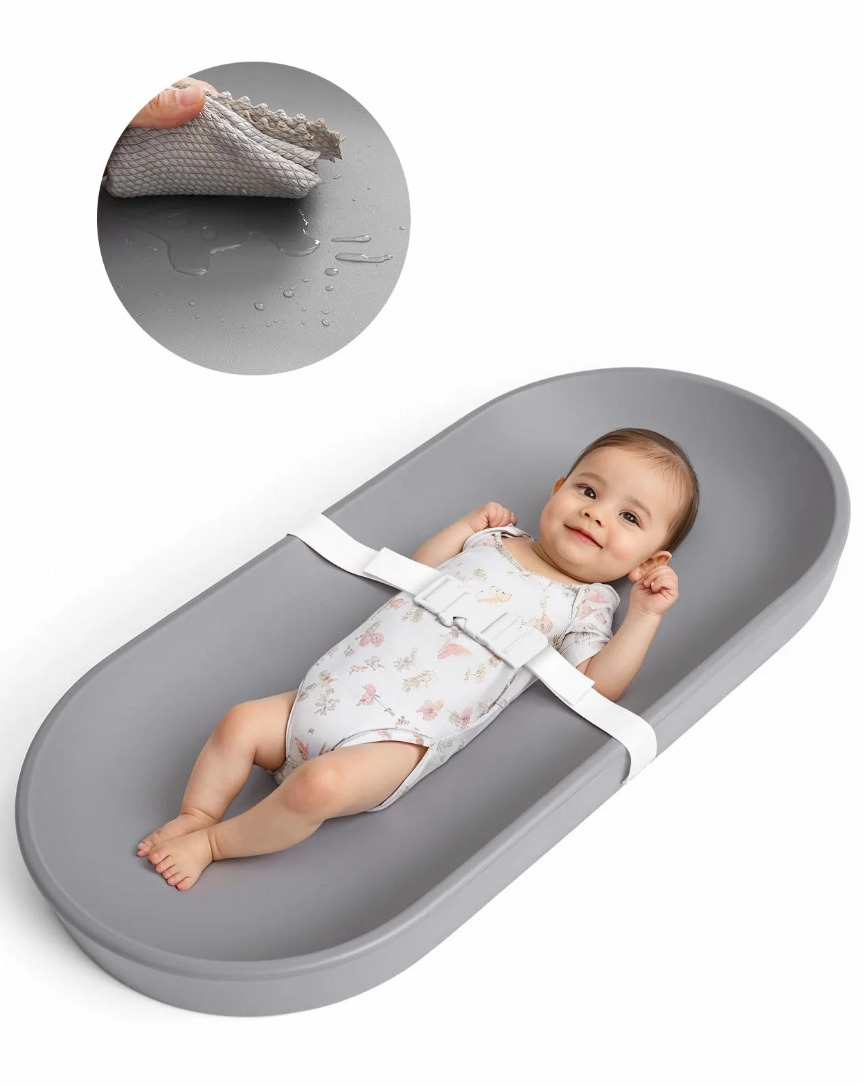 COMOMY Baby Wickelauflage Abwaschbar und Wasserdicht, Wickelunterlage auf PU-Material, Leicht und Weich Wickelmatte mit Sicherheitsgurt, 72,5x36 cm, für Kommode & Wickeltisch