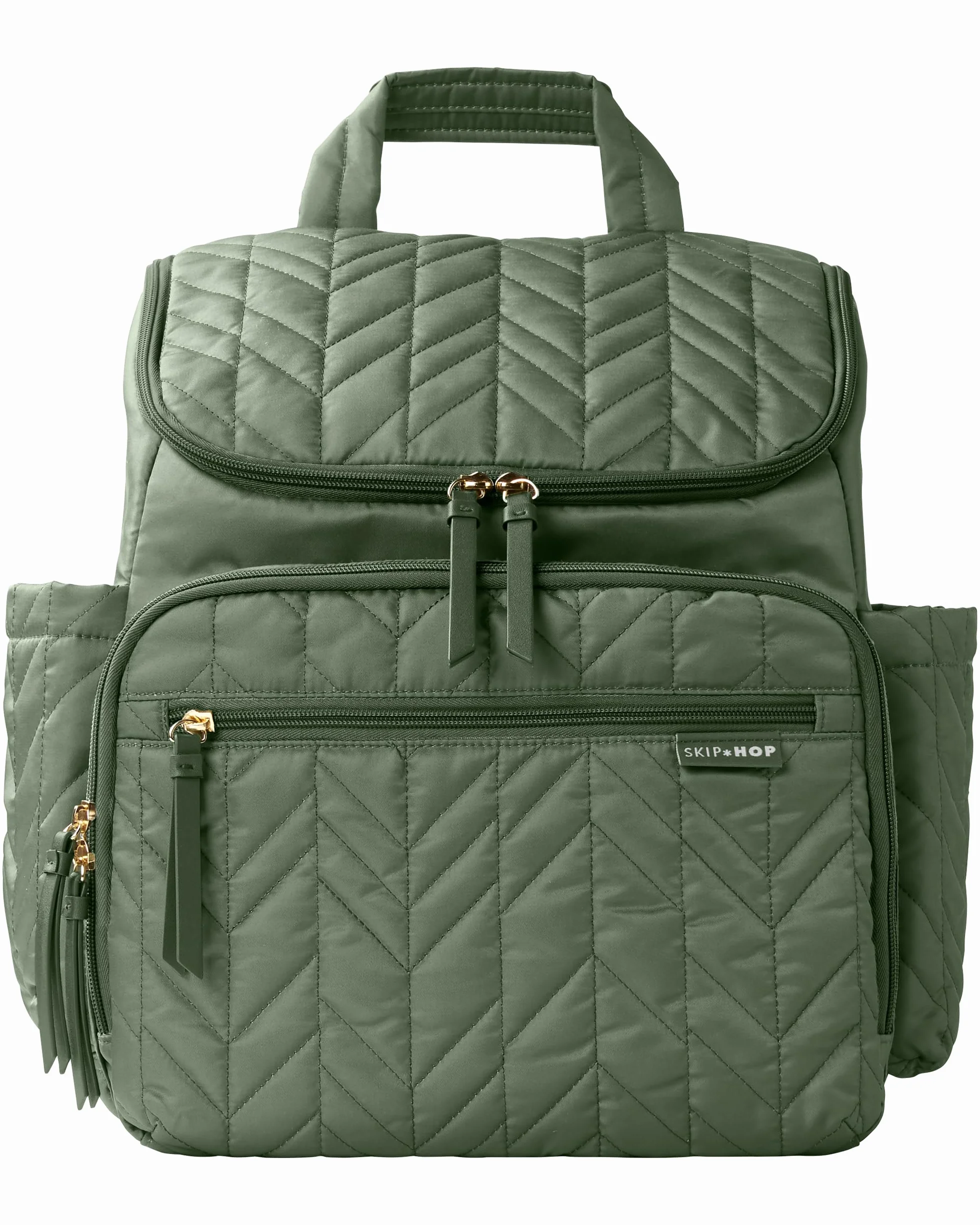 Skip Hop Forma Wickeltasche, Rucksack für Mutter und Vater, großes Fach mit zwei Packwürfeln, gepolsterte Kinderwagengurte, leicht, wasserdicht, reisefreundlich, Salbeigrün