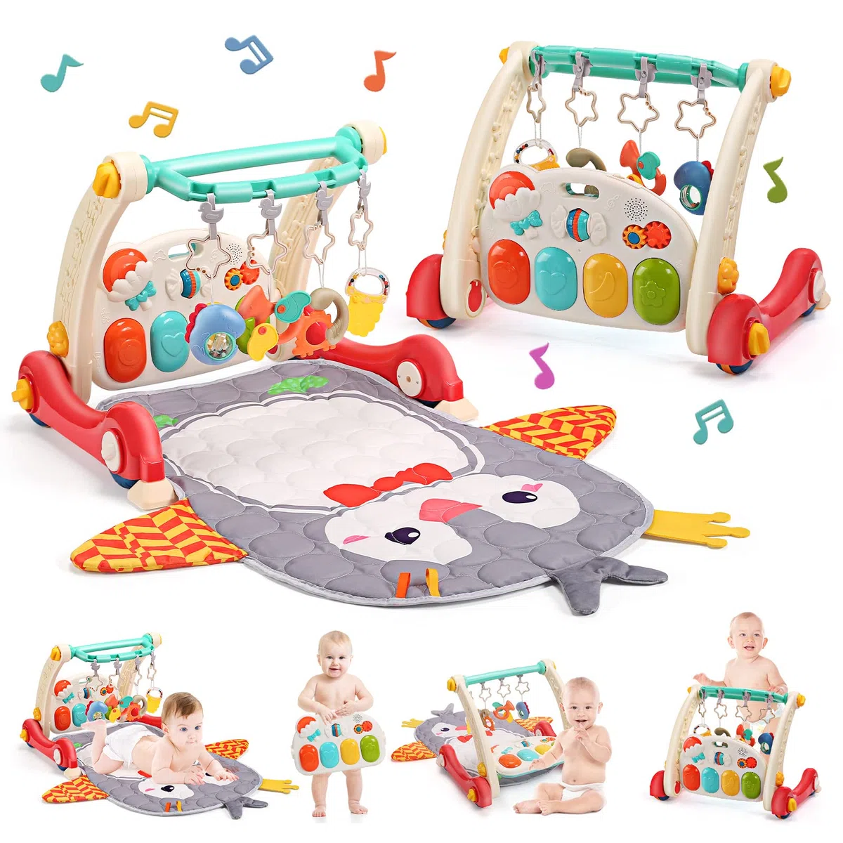 CUTE STONE Spiel-Fitnessstudio für Babys, Klavier, Trittbrett, Lernmatte für Babys, Musikaktivitäten mit Lichtern, Spielmatte für Babys von 0-24 Monaten