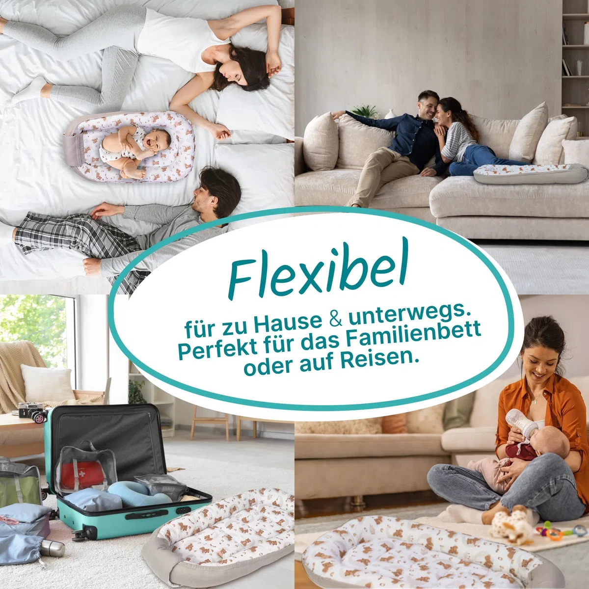 Babynest für Neugeborene, Baby Nestchen – Oeko-TEX Zertifiziert, 100% Baumwolle, maschinenwaschbar –Tragbares Babynest für zuhause & unterwegs, sicher & gemütlich – 100x58x12 cm, Beige