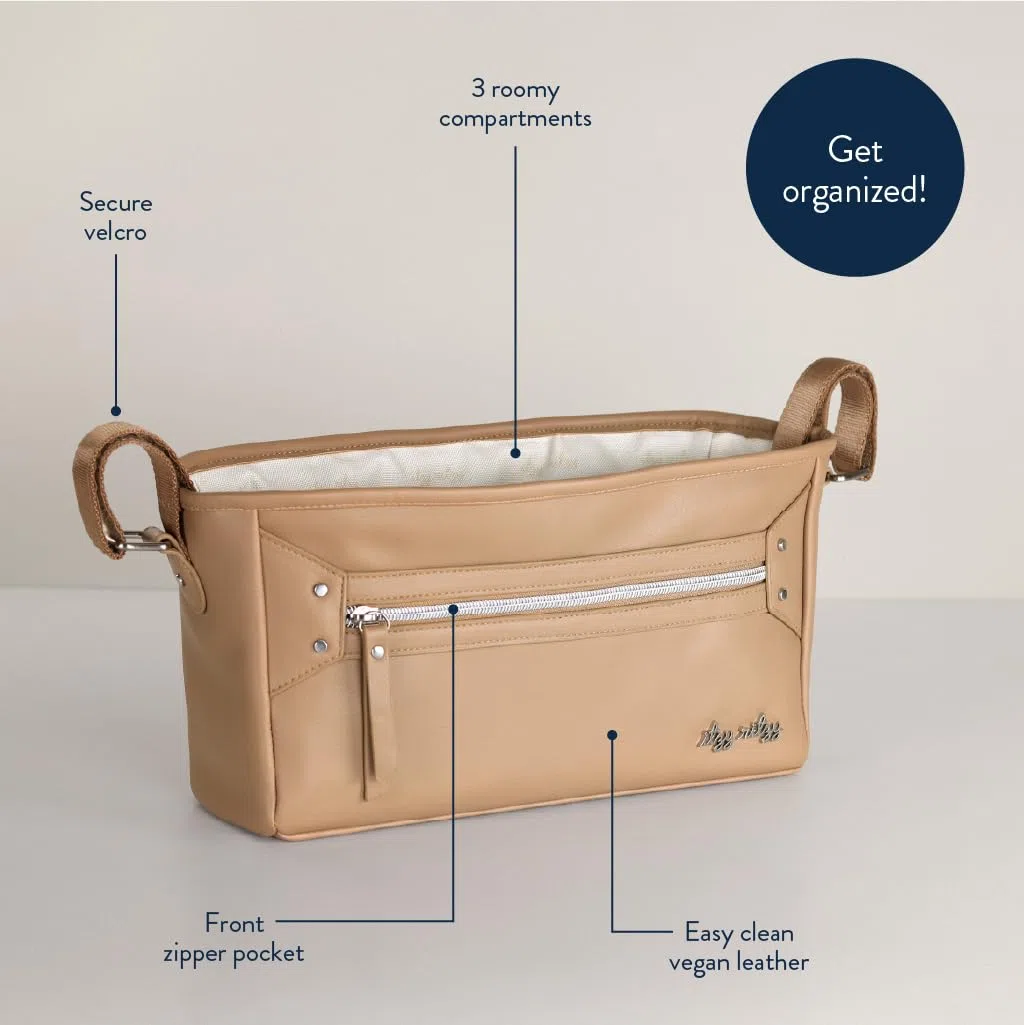 Itzy Ritzy Verstellbarer Kinderwagen-Organizer – Kinderwagen-Organizer-Tasche mit Fronttasche mit Reißverschluss, 2 integrierten Innentaschen und verstellbaren Riemen, passend für fast jeden