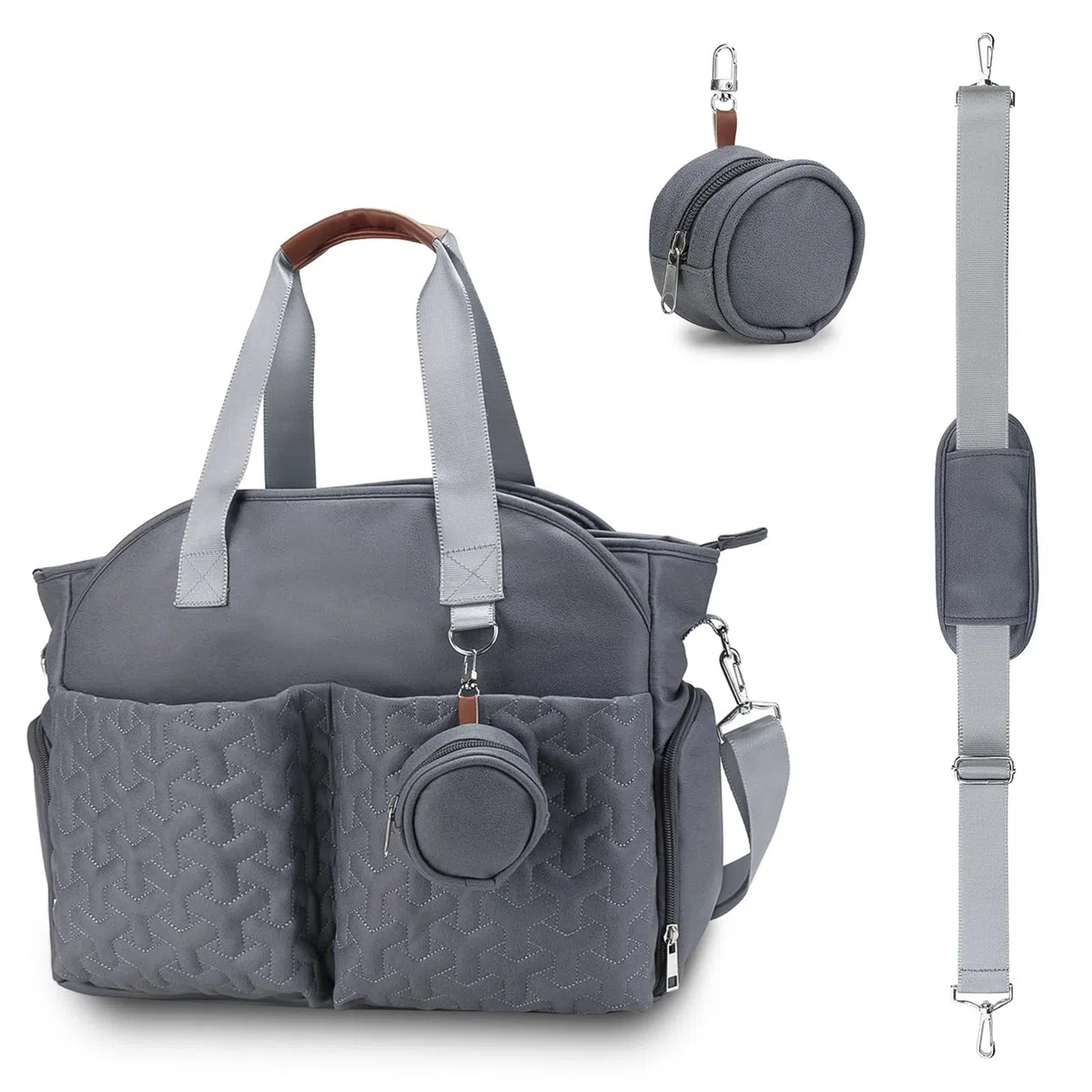 Wickeltasche Kinderwagen Milchpumpentasche, Wickeltasche, Tragetasche mit Schnullertasche, große Reisewindeltasche for Mama und Papa, Milchpumpentasche, Kinder-Kinderwagen-Taschen-Organizer(Dark gray)