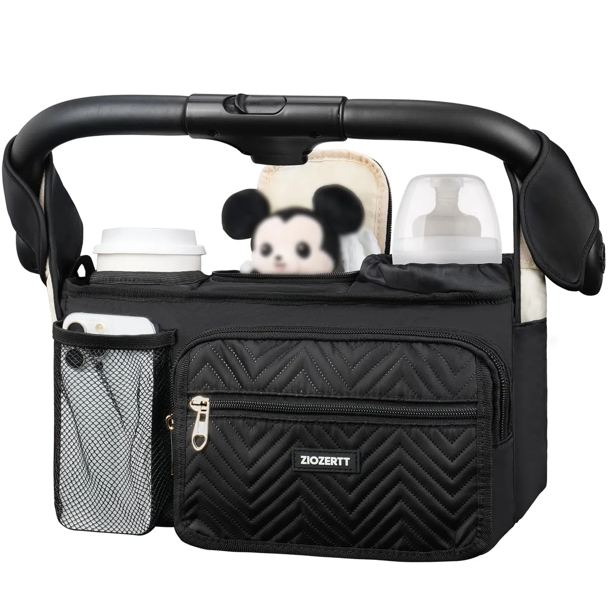 Universeller Kinderwagen-Organizer mit isoliertem Getränkehalter, Kinderwagen-Caddy Tasche mit Feuchttücher-Tasche, Kinderwagen-Zubehör, passend für Uppababy, Doona, Jogger, Britax, Mompush