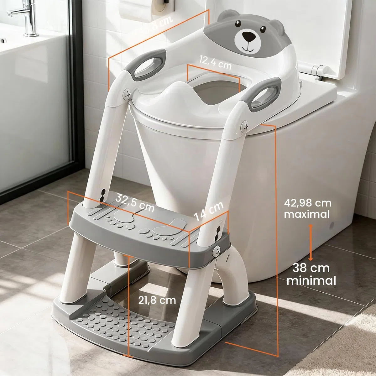 SKYROKU Toilettensitz 2 in 1 Toiletten Aufsatz für Kinder 2-7 Jahre Upgraded Stabil bis 90kg PP(BPA-frei) Wc Sitz mit Treppe Brille Toilettenleiter Rutschfestes Familie Kita (Grau-8898)
