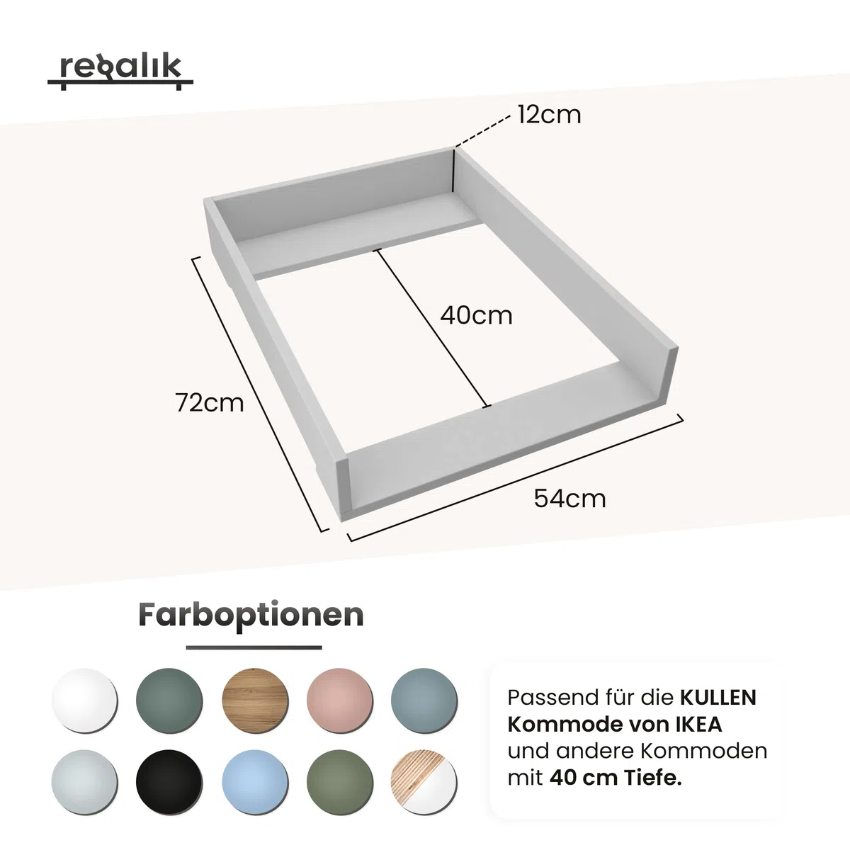 Wickelaufsatz für Kullen von IKEA, Wickeltischaufsatz für 40 cm Kommoden, Abnehmbar Wickelkommode aufsatz, Gerade Frontplatten, Oak, 72cm x 54cm