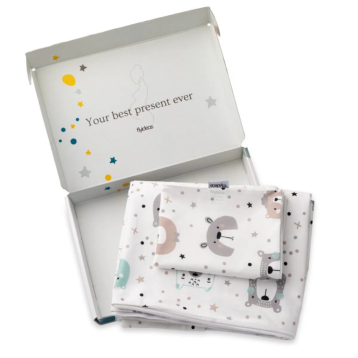 FlyIdeas Baby Bettwäsche Komplett Set 120x150 cm, 100% Reine Zert. Baumwolle Baby Decken Set mit Kissenbezug fur Neugeborenen Kinderbett Stubenwagen & Wiegen, Made in EU