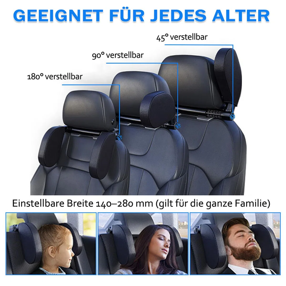 Kopfstütze Auto Kinder 360° Rotation Verstellbare Memory Foam Nackenstütze mit Handyhalterhaken