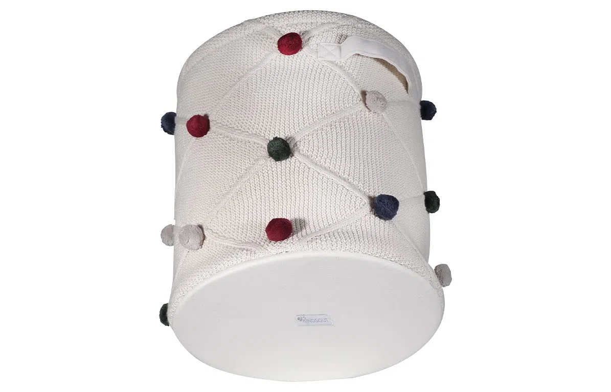Kindsgut Aufbewahrungskorb Kinder Baumwolle mit Pompons, Creme | Spielzeugkorb 30x35 cm, weich und rund, für Kuscheltiere, Spielzeug, Decken und Wäsche, Kinderzimmer, Ordnung lernen, Unisex